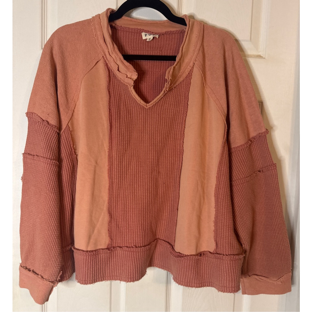 OVERSIZED POL Rust & Peach Waffle Knit Sweatshirt S - Picture 2 of 4